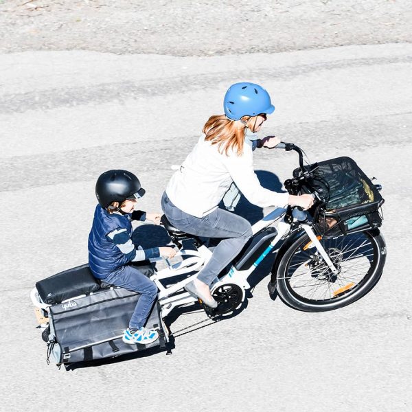 Yuba Cargo Bikes Spicy Curry White Mom and kid top