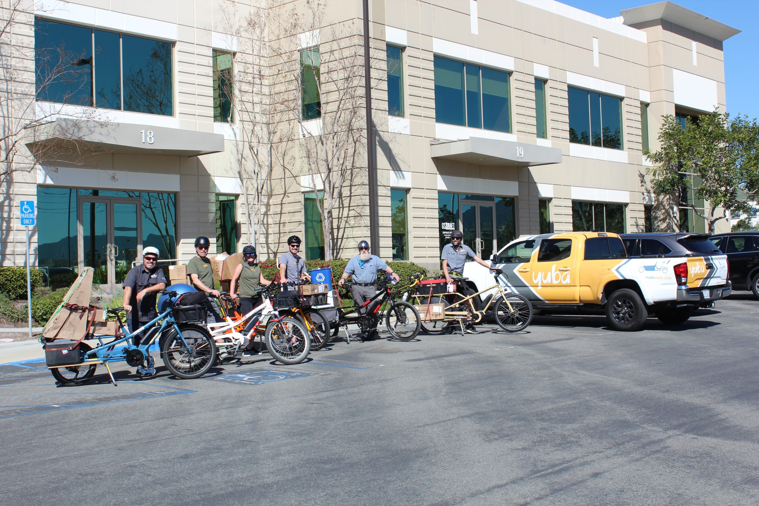 yuba bikes moving day team at office